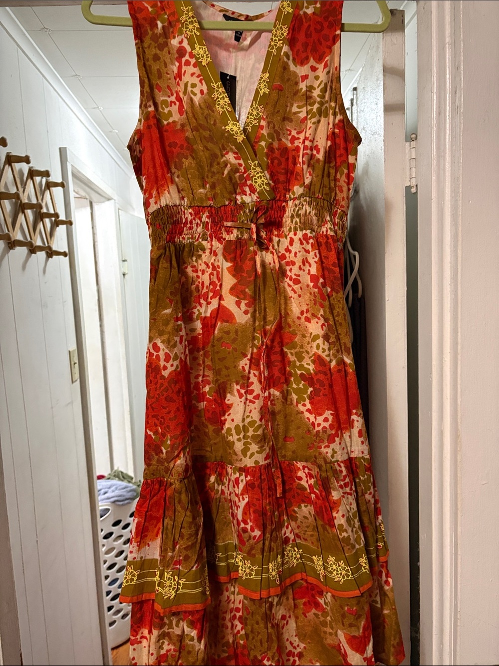 V-Neck Floral Maxi Dress in Olive & Coral